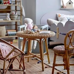 MES Table D'appoint Ronde 53x47 Cm En Rotin Naturel