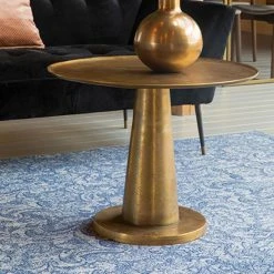 MES Table D'appoint Ronde 63x49,5 Cm En Aluminium Laqué Laiton