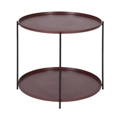 MES Table D'appoint Ronde Double Plateau 59x59x48 Cm En Métal Marron