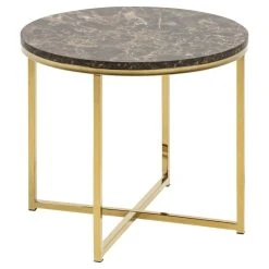 TOILINUX Table D'appoint Ronde Effet Marbre En Verre Et Métal - Diam. 50 Cm X ...