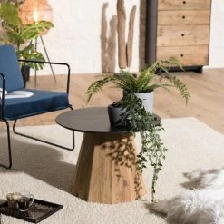 MACABANE Table D'appoint Ronde Pin Recyclé Et Contreplaqué DANIDO