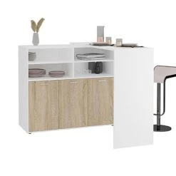 MES Table De Bar Modulable 124,1x150x113,2 Cm Blanc Et Naturel