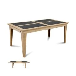 MES Table Rectangulaire En Chêne Avec Allonges - Coloris Amande Ardoise