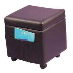 Decoshop26 Tabouret / Pouf Avec Espace De Rangement Sur Roulettes Noir BAN05027