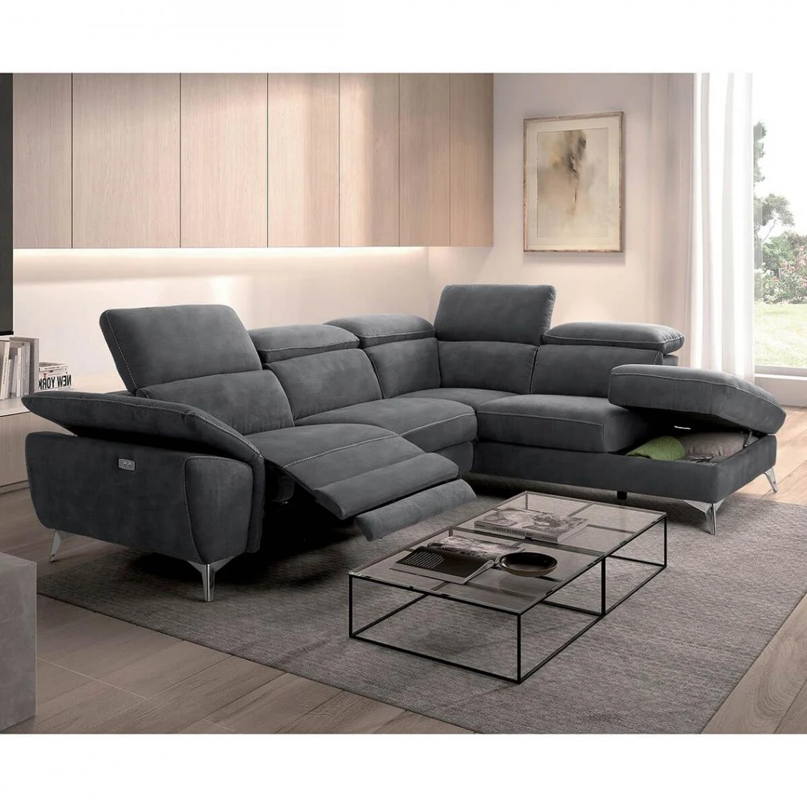 Altobuy TOLEDO - Canapé D'Angle Droit 1 Relax Electrique Gris Foncé 4 Altobuy TOLEDO - Canapé D'Angle Droit 1 Relax Electrique Gris Foncé – Image 2