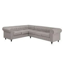 Beliani Canapé Angle à Droite 6 Places En Tissu Beige CHESTERFIELD