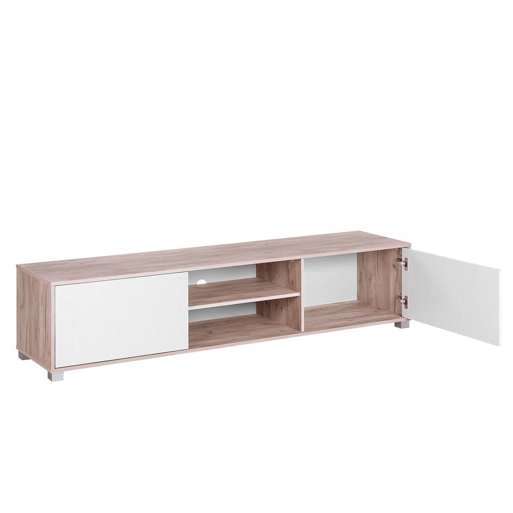 Beliani Meuble TV Blanc Et En Bois Clair LINCOLN - 6 Beliani Meuble TV Blanc Et En Bois Clair LINCOLN - – Image 4