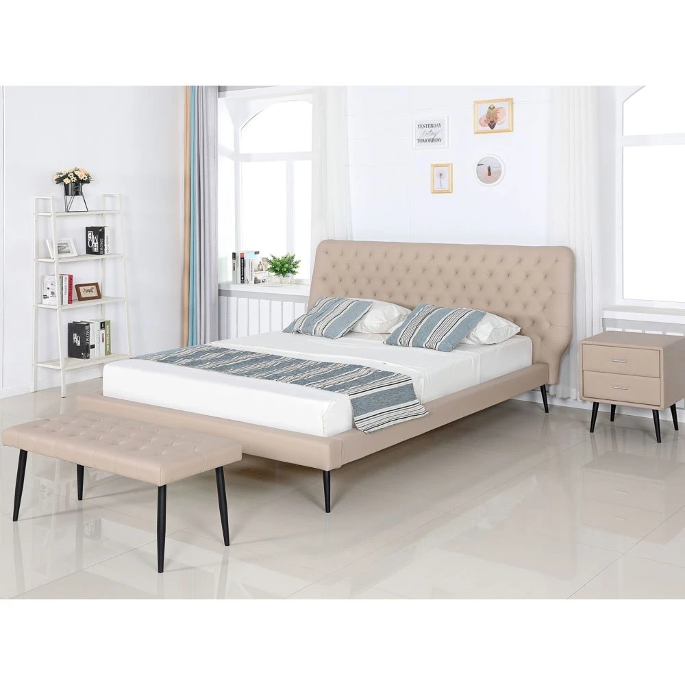 Beliani Bout De Lit En Simili-cuir Beige ESSONNE - Noir – Image 3