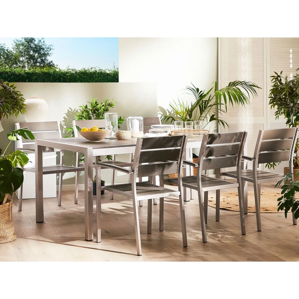 Beliani Table De Jardin En Aluminium Et Bois Synthétique Gris 180 X 9... 4 Beliani Table De Jardin En Aluminium Et Bois Synthétique Gris 180 X 9... – Image 2