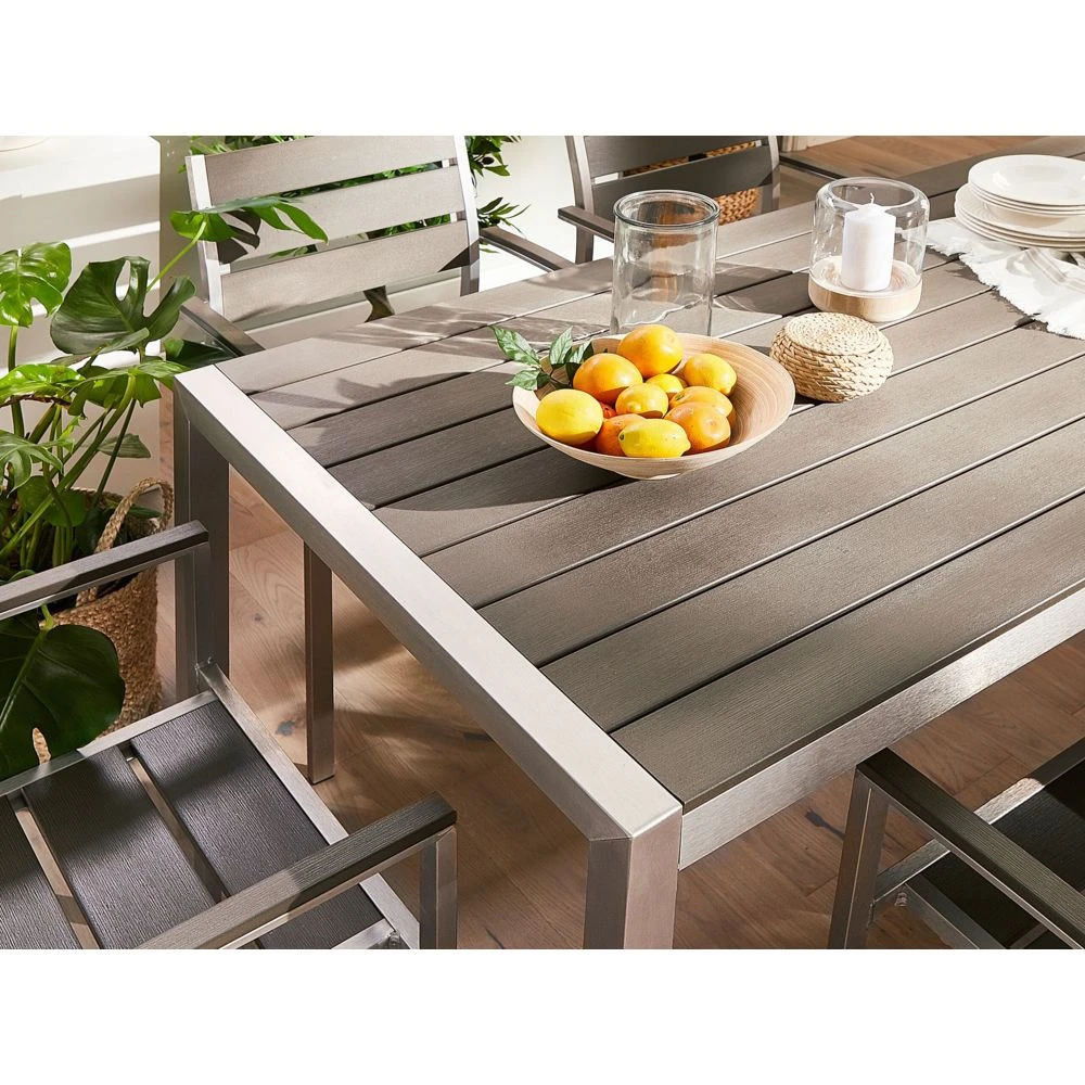Beliani Table De Jardin En Aluminium Et Bois Synthétique Gris 180 X 9... 5 Beliani Table De Jardin En Aluminium Et Bois Synthétique Gris 180 X 9... – Image 3