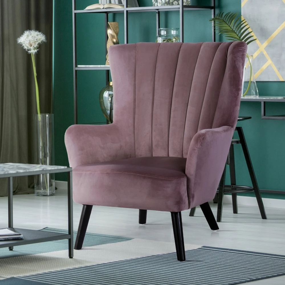 MENZZO Fauteuil Scandinave Vidal En Velours Rose 7 MENZZO Fauteuil Scandinave Vidal En Velours Rose – Image 5