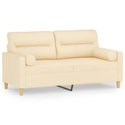 VidaXL Canapé 2 Places Et Oreillers Et Coussins Crème 140 Cm Tissu -Vente-unique shop vidaxl canape 2 places et oreillers et coussins creme 140 cm tissu 13692514 37751546 1140x1140