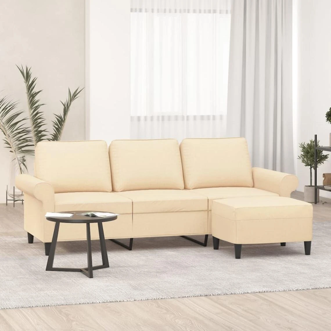 VidaXL Canapé à 3 Places Avec Repose-pieds Crème 180 Cm Tissu 3 VidaXL Canapé à 3 Places Avec Repose-pieds Crème 180 Cm Tissu