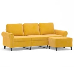 VidaXL Canapé à 3 Places Avec Repose-pieds Jaune Clair 180 Cm Velour... -Vente-unique shop vidaxl canape a 3 places avec repose pieds jaune clair 180 cm velours 13692704 37752378 1140x1140