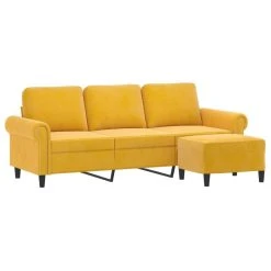 VidaXL Canapé à 3 Places Avec Repose-pieds Jaune Clair 180 Cm Velour... -Vente-unique shop vidaxl canape a 3 places avec repose pieds jaune clair 180 cm velours 13692704 37752380 1140x1140