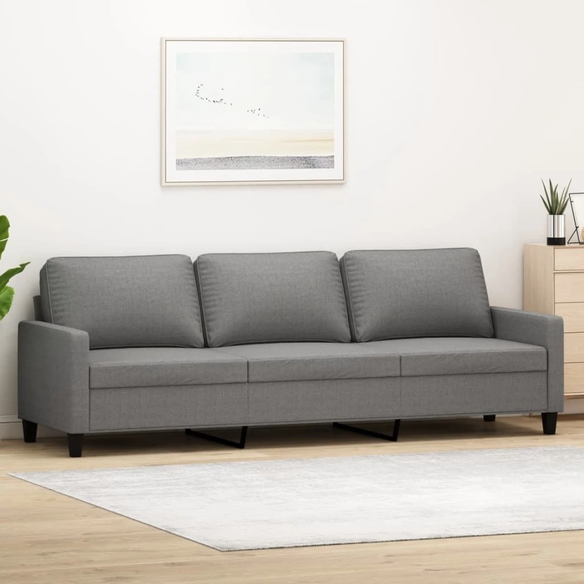 VidaXL Canapé à 3 Places Gris Foncé 210 Cm Tissu 3 VidaXL Canapé à 3 Places Gris Foncé 210 Cm Tissu