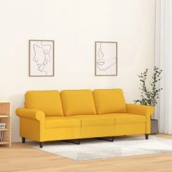 VidaXL Canapé à 3 Places Jaune Clair 180 Cm Tissu