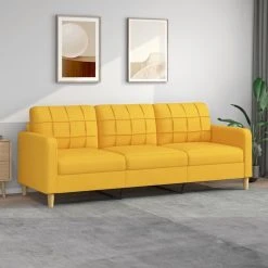 VidaXL Canapé à 3 Places Jaune Clair 210 Cm Tissu