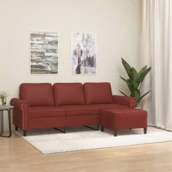 VidaXL Canapé à 3 Places Repose-pieds Rouge Bordeaux 180 Cm Similicu...