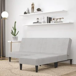 VidaXL Canapé-lit à 2 Places Avec Tabouret Gris Clair Tissu Microfib...