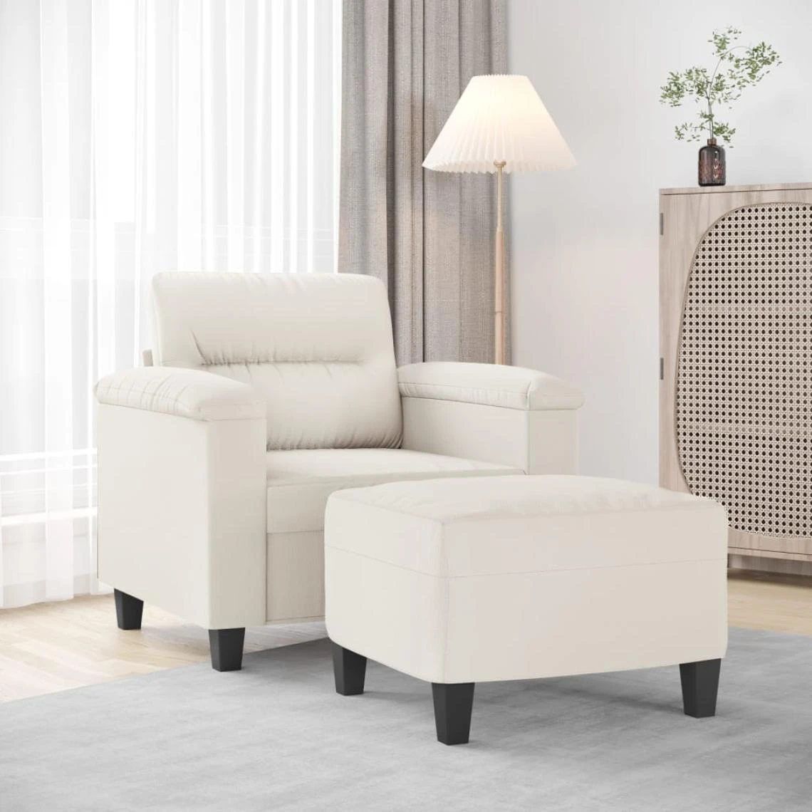VidaXL Fauteuil Avec Repose-pied Crème 60 M Similicuir 3 VidaXL Fauteuil Avec Repose-pied Crème 60 M Similicuir