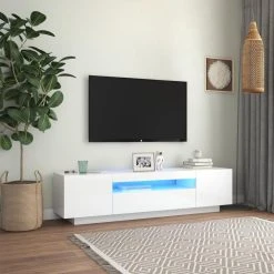 VidaXL Meuble TV Avec Lumières LED Blanc Brillant 160x35x40 Cm