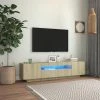 VidaXL Meuble TV Avec Lumières LED Chêne Sonoma 160x35x40 Cm -Vente-unique shop vidaxl meuble tv avec lumieres led chene sonoma 160x35x40 cm 11451064 29892232 1140x1140
