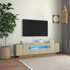 VidaXL Meuble TV Avec Lumières LED Chêne Sonoma 160x35x40 Cm