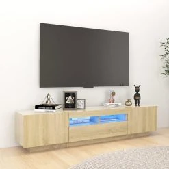 VidaXL Meuble TV Avec Lumières LED Chêne Sonoma 180x35x40 Cm