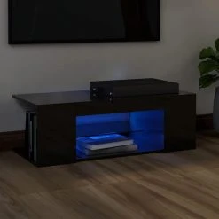 VidaXL Meuble TV Avec Lumières LED Noir Brillant 90x39x30 Cm