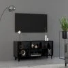 VidaXL Meuble TV Avec Pieds En Métal Noir Brillant 103,5x30x50 Cm -Vente-unique shop vidaxl meuble tv avec pieds en metal noir brillant 1035x30x50 cm 11450464 29889300 1140x1140
