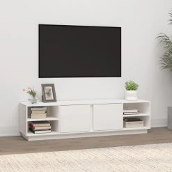VidaXL Meuble TV Blanc 156x40x40 Cm Bois De Pin Massif