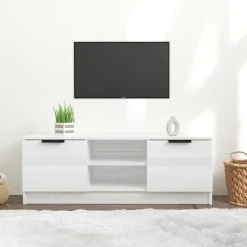 VidaXL Meuble TV Blanc Brillant 102x35x36,5 Cm Bois D'ingénierie