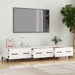 VidaXL Meuble TV Blanc Brillant 150x34,5x30 Cm Bois D'ingénierie -Vente-unique shop vidaxl meuble tv blanc brillant 150x345x30 cm bois dingenierie 13723186 37864384 1140x1140