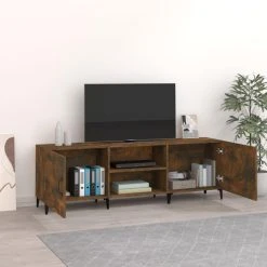 VidaXL Meuble TV Chêne Fumé 150x30x50 Cm Bois D'ingénierie -Vente-unique shop vidaxl meuble tv chene fume 150x30x50 cm bois dingenierie 13592728 37321576 1140x1140