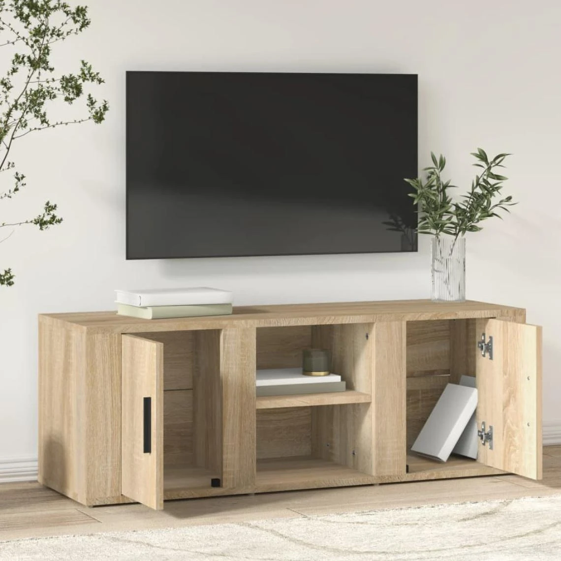 VidaXL Meuble TV Chêne Sonoma 100x31,5x35 Cm Bois D'ingénierie 4 VidaXL Meuble TV Chêne Sonoma 100x31,5x35 Cm Bois D'ingénierie – Image 2
