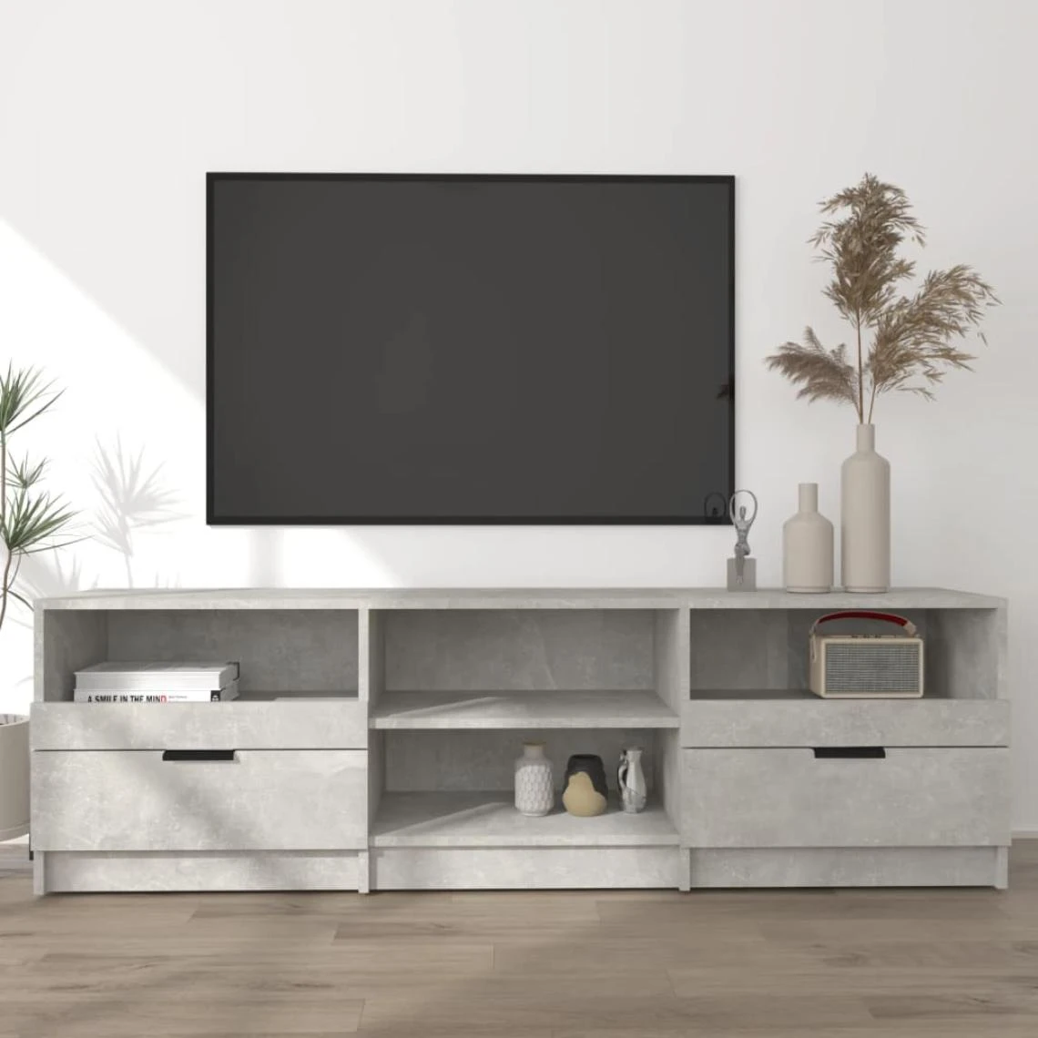 VidaXL Meuble TV Gris Béton 150x33,5x45 Cm Bois D'ingénierie 3 VidaXL Meuble TV Gris Béton 150x33,5x45 Cm Bois D'ingénierie