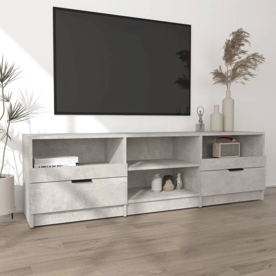 VidaXL Meuble TV Gris Béton 150x33,5x45 Cm Bois D'ingénierie 5 VidaXL Meuble TV Gris Béton 150x33,5x45 Cm Bois D'ingénierie – Image 3
