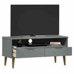 VidaXL Meuble TV MOLDE Gris 106x40x49 Cm Bois De Pin Massif -Vente-unique shop vidaxl meuble tv molde gris 106x40x49 cm bois de pin massif 13696436 1096584 84 1140x1140