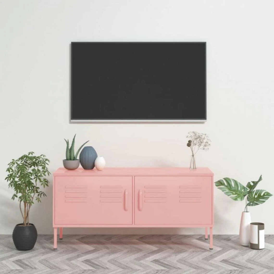 VidaXL Meuble TV Rose 105x35x50 Cm Acier 3 VidaXL Meuble TV Rose 105x35x50 Cm Acier