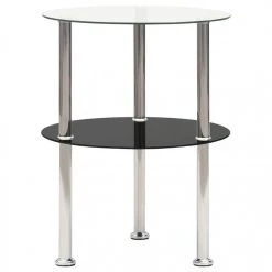 VidaXL Table D'appoint 2 Niveaux Transparent Et Noir 38cm Verre Tremp?...