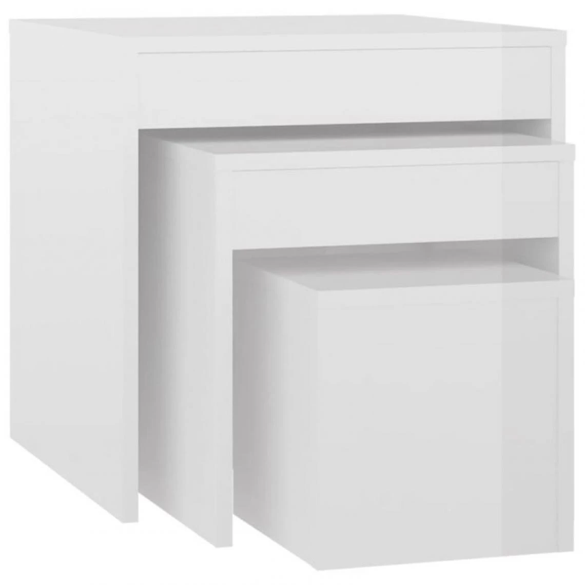 VidaXL Tables Gigognes 3 Pcs Blanc Brillant Aggloméré 4 VidaXL Tables Gigognes 3 Pcs Blanc Brillant Aggloméré – Image 2