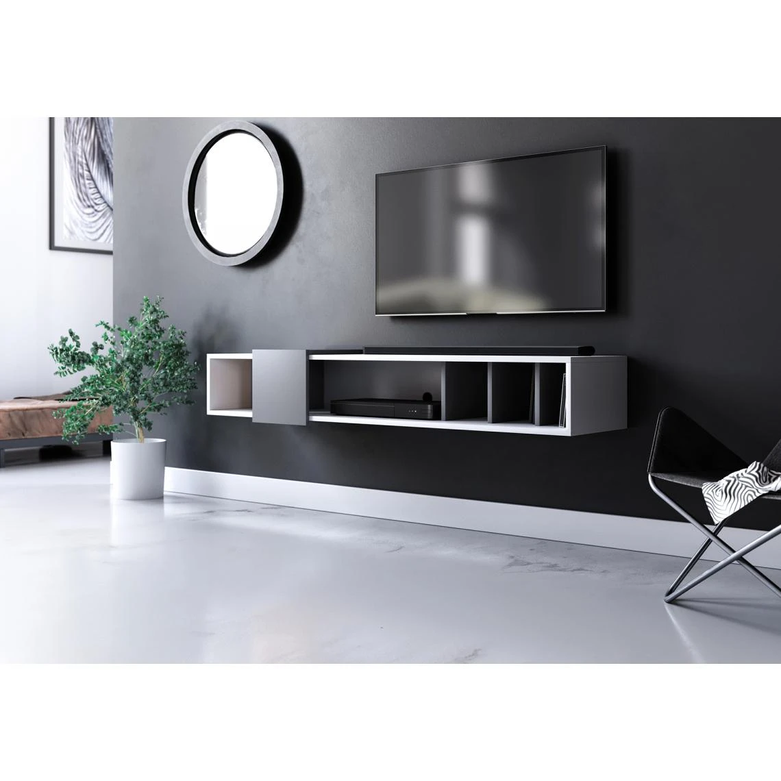 VIVALDI Meuble TV - RONDA - 150 Cm - Blanc Mat / Gris Anthracite 4 VIVALDI Meuble TV - RONDA - 150 Cm - Blanc Mat / Gris Anthracite – Image 2