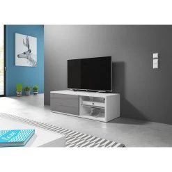 VIVALDI Meuble TV - BEST - 100 Cm - Blanc Mat / Gris Brillant - Style ...