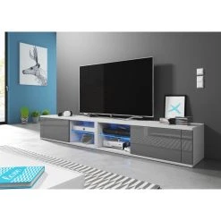 VIVALDI Meuble TV - BEST - 100 Cm - Blanc Mat / Gris Brillant - Avec L...