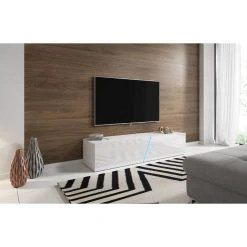 VIVALDI Meuble TV - SLANT - 160 Cm - Blanc Mat / Blanc Brillant Avec L... -Vente-unique shop vivaldi meuble tv slant 160 cm blanc mat blanc brillant avec led style moderne 12332390 32912900 1140x1140 1