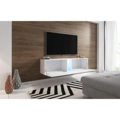 VIVALDI Meuble TV - SLANT - 160 Cm - Blanc Mat / Blanc Brillant Avec L... -Vente-unique shop vivaldi meuble tv slant 160 cm blanc mat blanc brillant avec led style moderne 12332390 32912902 1140x1140