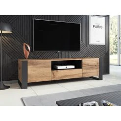 Bestmobilier Willow - Meuble TV - Bois Et Gris - 180 Cm - Style Industriel