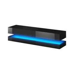 VIVALDI Meuble TV - FLY - 140 Cm - Noir/noir Brillant - Avec LED - Sty... -Vente-unique shop z2qttyt