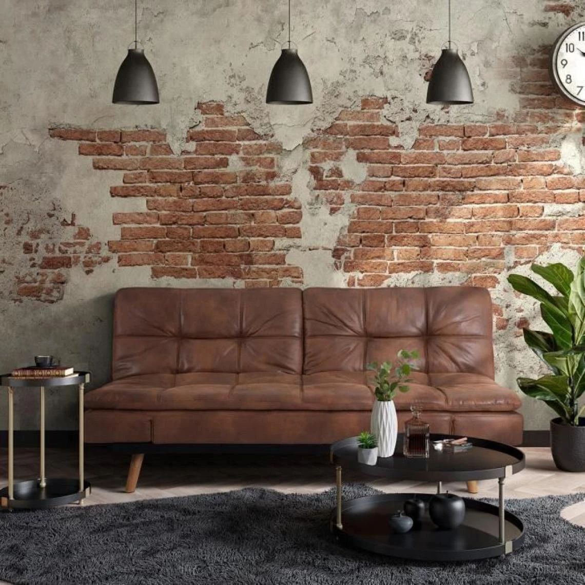 CSTORE ZORA - Banquette Convertible Clic-clac 3 Places - Simili Marron Et Pie... 4 CSTORE ZORA - Banquette Convertible Clic-clac 3 Places - Simili Marron Et Pie... – Image 2